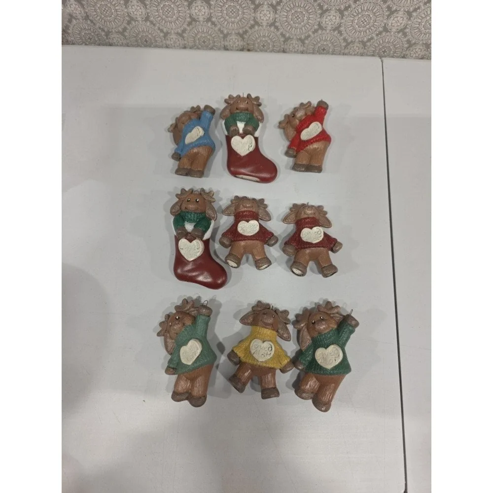 Set of 9 Christmas Moose/Bears Ornaments Sweaters Hearts Stocking Shaped‎ Loved